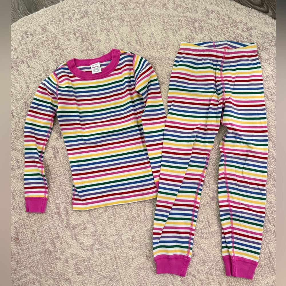 Hanna Anderson - long johns Rainbow Stripe Pajama Set - Pink Trim